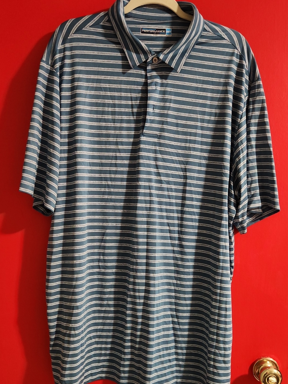 2XLT Roundtree & Yorke Teal and White Striped Performance Polo